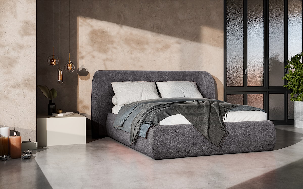 Łóżko tapicerowane 140x200 cm Rittaro z pojemnikiem grafitowe szenil  - zdjęcie 2