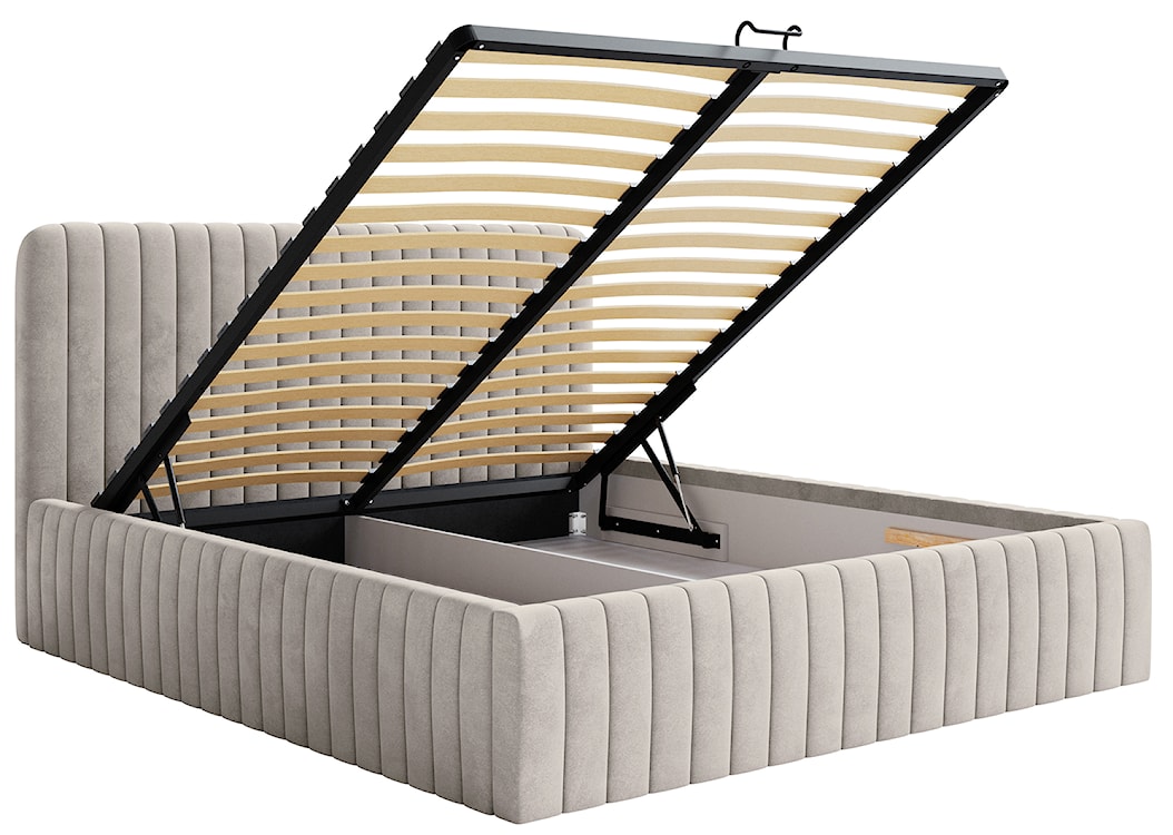 Łóżko tapicerowane 180x200 cm Saliano z pojemnikiem szarobeżowe welur hydrofobowy  - zdjęcie 5