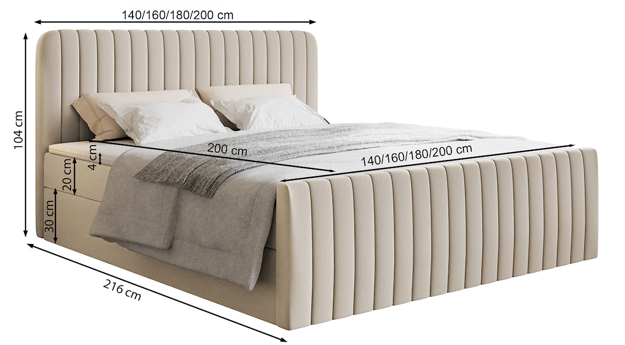 Łóżko kontynentalne 180x200 cm Saliano z pojemnikami i topperem beżowe szenil hydrofobowy  - zdjęcie 7