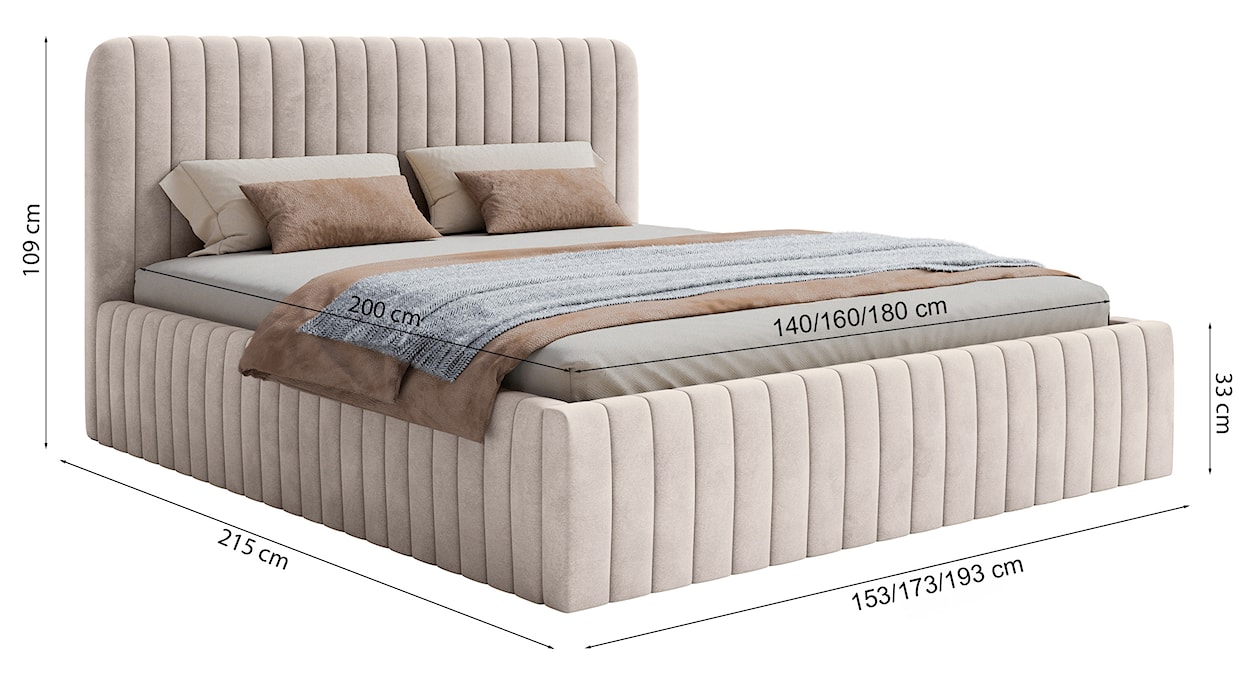 Łóżko tapicerowane 160x200 cm Saliano z pojemnikiem eukaliptusowe welur hydrofobowy  - zdjęcie 6