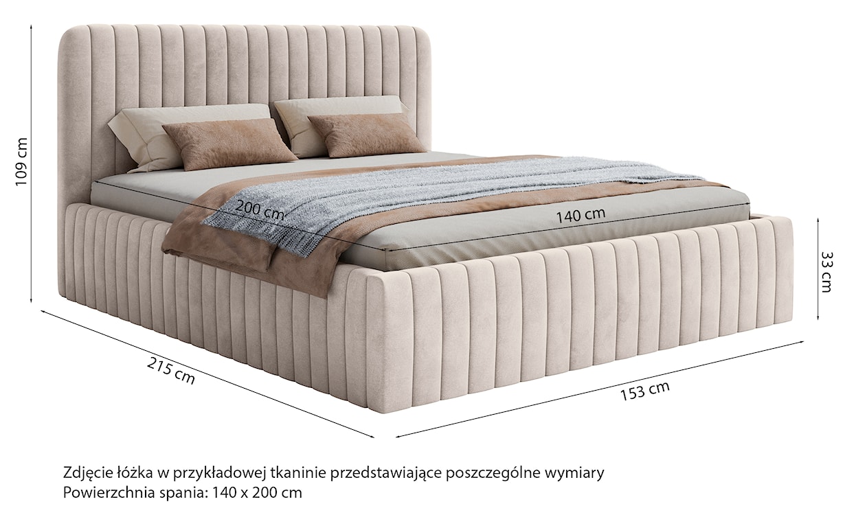 Łóżko tapicerowane 140x200 cm Saliano z pojemnikiem gołębie welur hydrofobowy  - zdjęcie 6