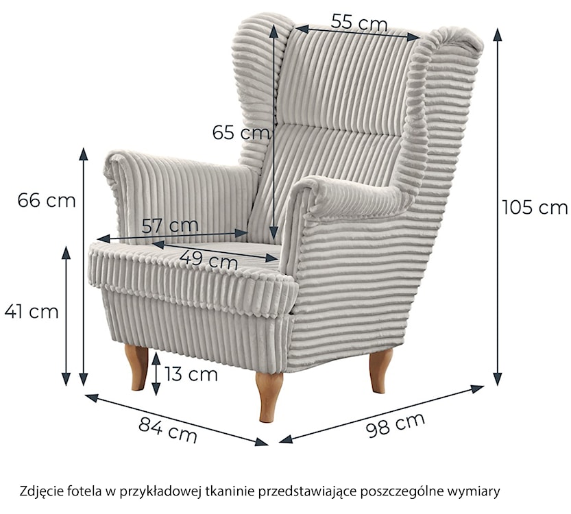 Fotel wypoczynkowy uszak Santel jasnoszary gruby sztruks na bukowych nogach  - zdjęcie 7