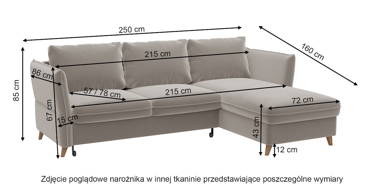 Narożnik z funkcją spania Bastimento L-kształtny z pojemnikiem uniwersalny kremowy welur hydrofobowy  - zdjęcie 7