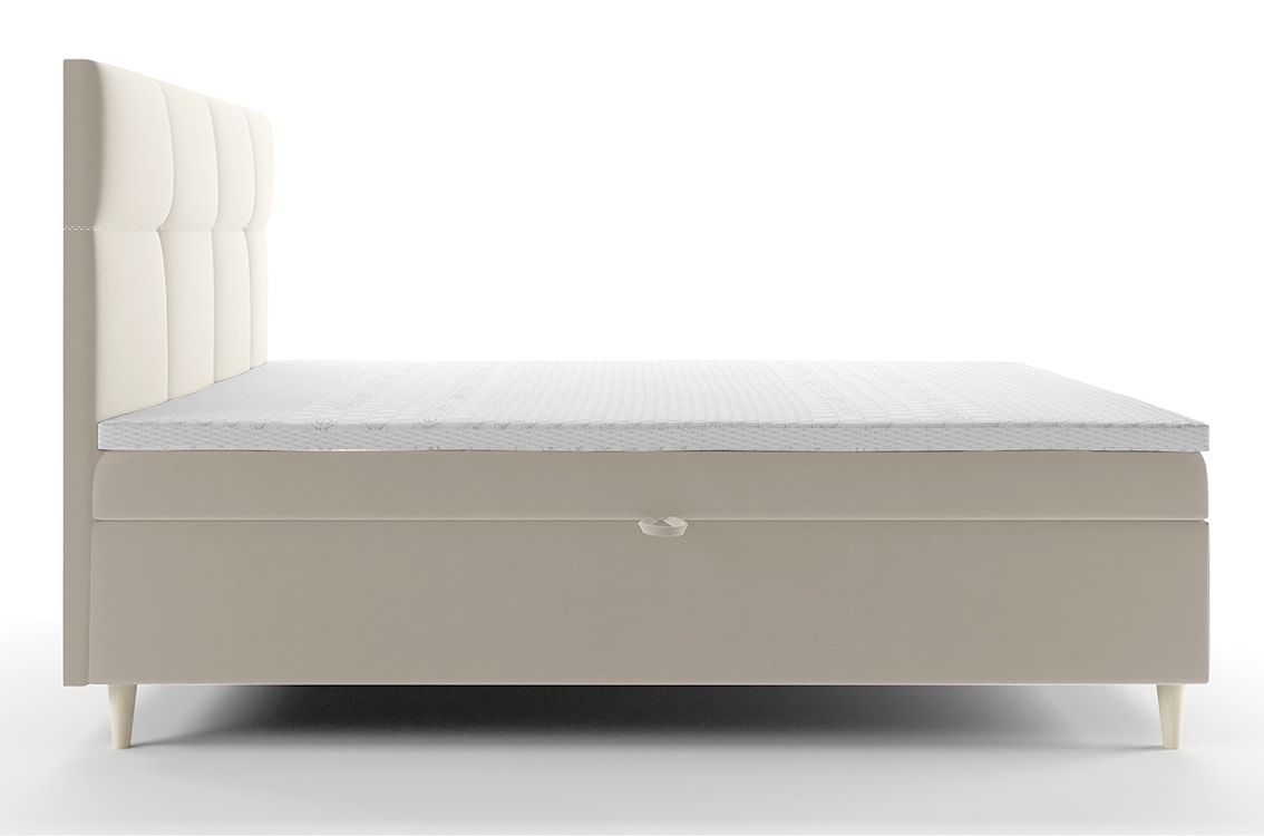 Łóżko kontynentalne 180x200 cm Sclarea z pojemnikami i materacem bonellowym kremowe welur hydrofobowy  - zdjęcie 4