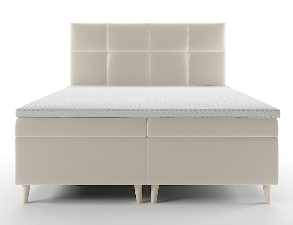 Łóżko kontynentalne 180x200 cm Sclarea z pojemnikami i materacem bonellowym kremowe welur hydrofobowy  - zdjęcie 3
