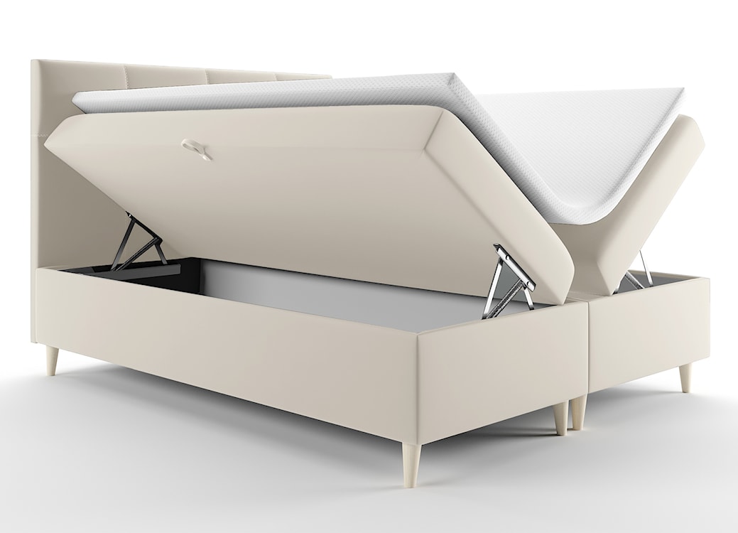 Łóżko kontynentalne 180x200 cm Sclarea z pojemnikami i materacem bonellowym kremowe welur hydrofobowy  - zdjęcie 5