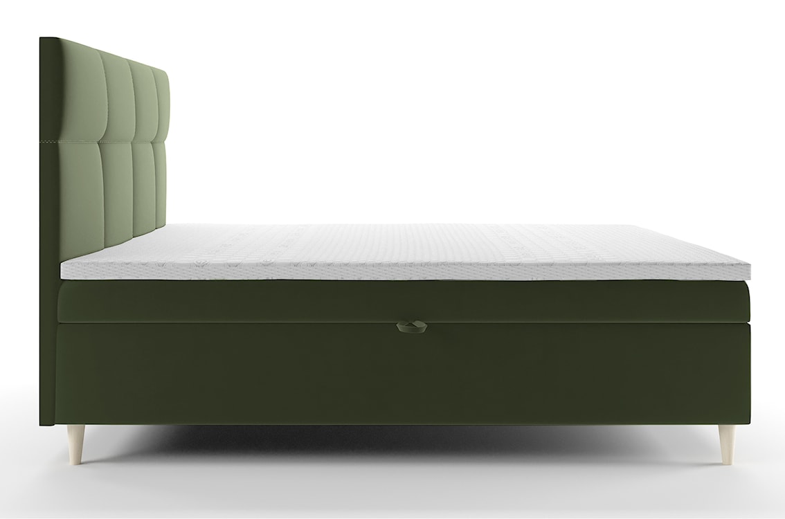 Łóżko kontynentalne 180x200 cm Sclarea z pojemnikami i materacem kieszeniowym oliwkowe welur hydrofobowy  - zdjęcie 4