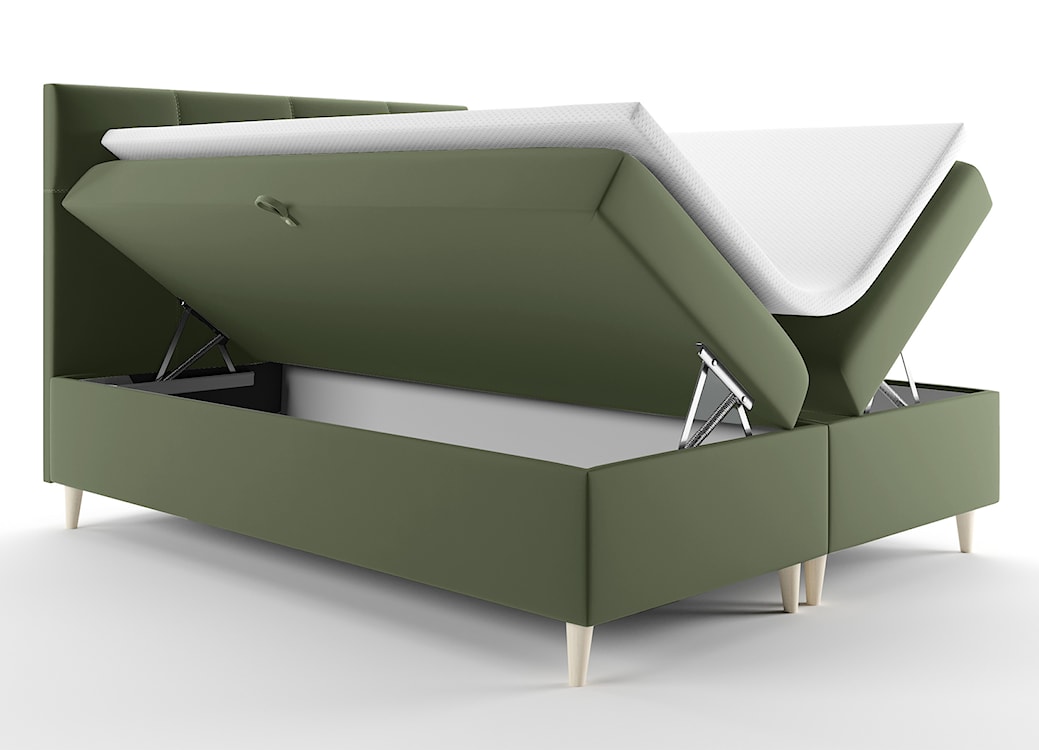 Łóżko kontynentalne 180x200 cm Sclarea z pojemnikami i materacem kieszeniowym oliwkowe welur hydrofobowy  - zdjęcie 5