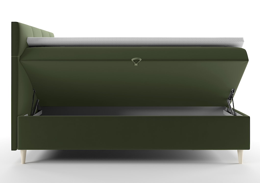 Łóżko kontynentalne 140x200 cm Sclarea z pojemnikami i materacem bonellowym oliwkowe welur hydrofobowy  - zdjęcie 6