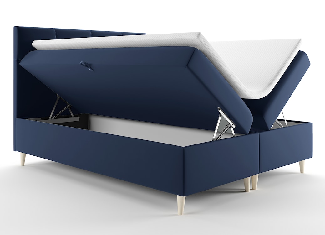 Łóżko kontynentalne 180x200 cm Sclarea z pojemnikami i materacem bonellowym granatowe welur hydrofobowy  - zdjęcie 5