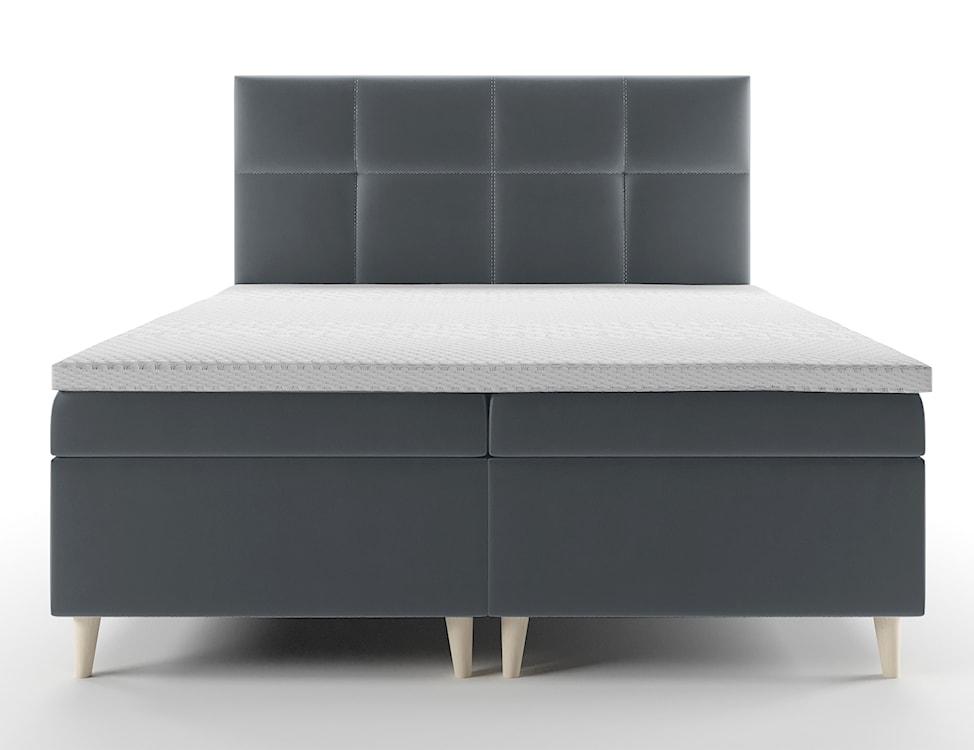 Łóżko kontynentalne 160x200 cm Sclarea z pojemnikami i materacem kieszeniowym szare welur hydrofobowy  - zdjęcie 3
