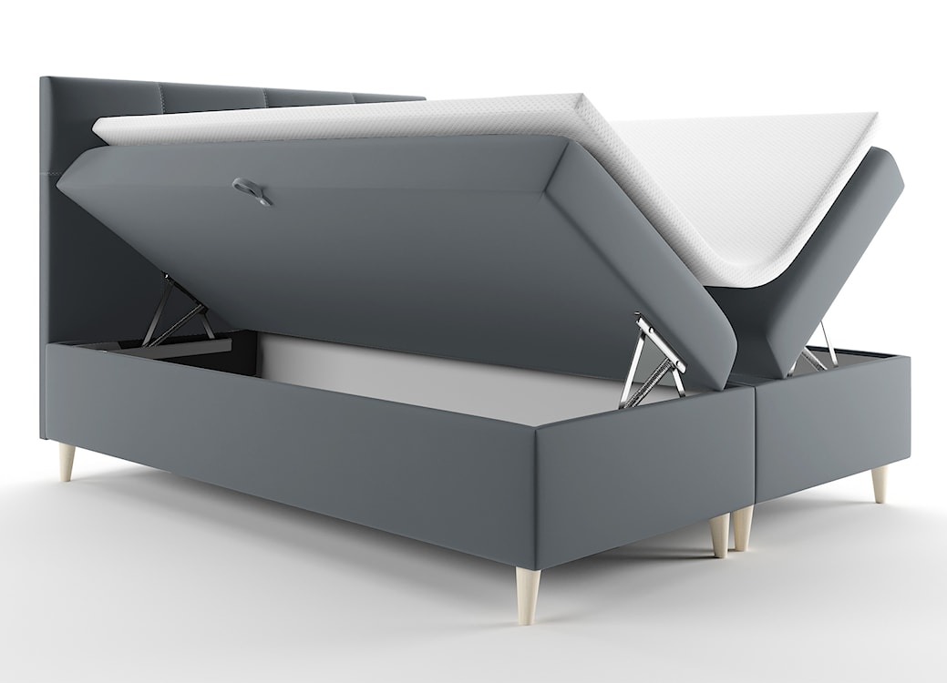 Łóżko kontynentalne 160x200 cm Sclarea z pojemnikami i materacem kieszeniowym szare welur hydrofobowy  - zdjęcie 5