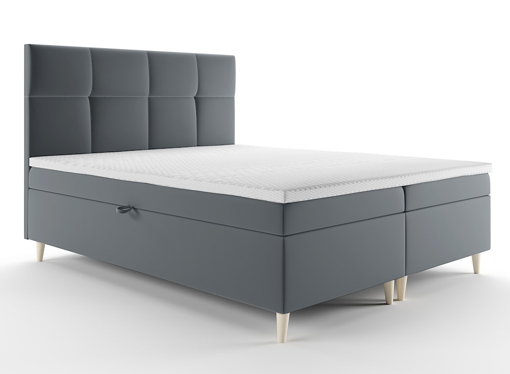 Łóżko kontynentalne 160x200 cm Sclarea z pojemnikami i materacem kieszeniowym szare welur hydrofobowy 