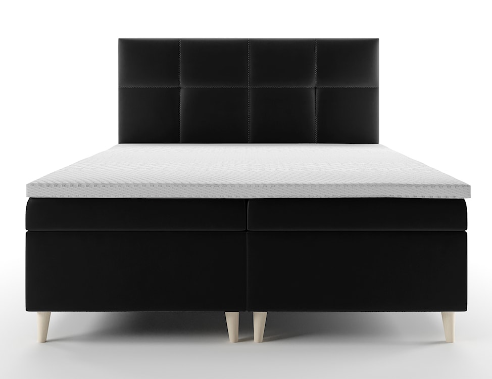 Łóżko kontynentalne 140x200 cm Sclarea z pojemnikami i materacem kieszeniowym czarne welur hydrofobowy  - zdjęcie 3