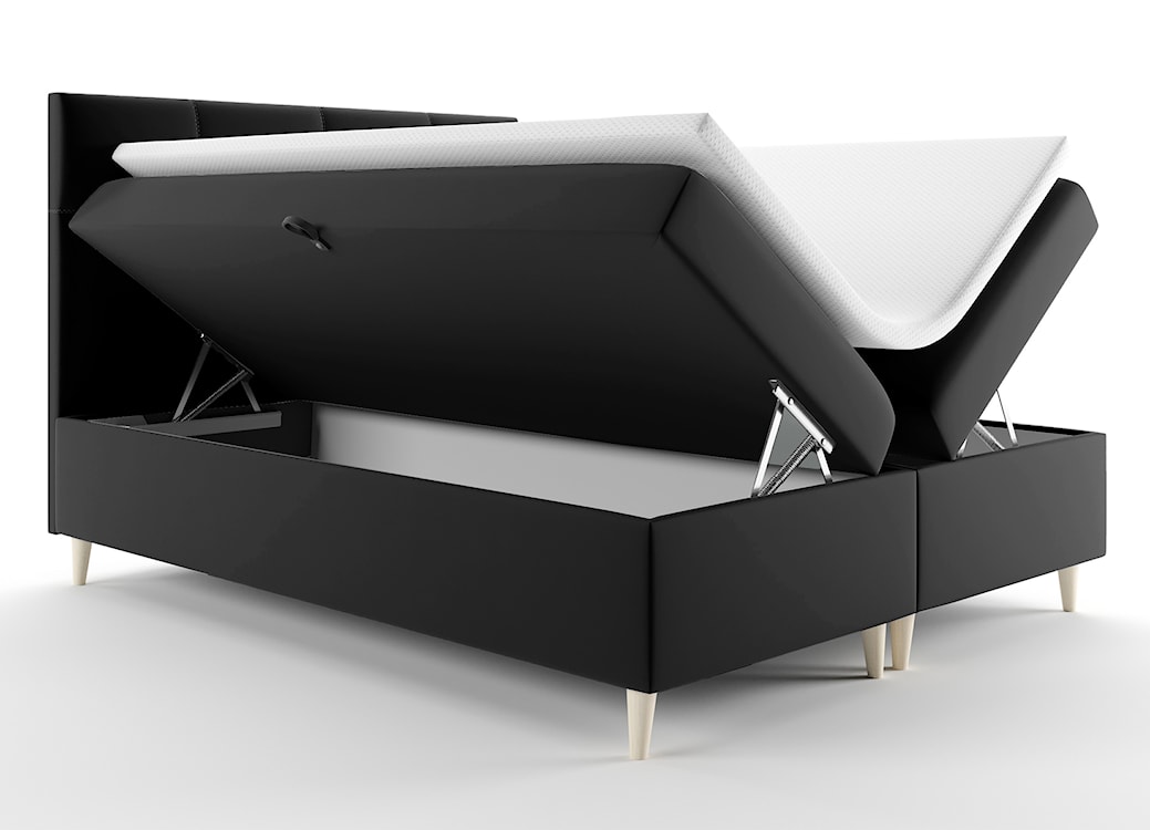 Łóżko kontynentalne 180x200 cm Sclarea z pojemnikami i materacem kieszeniowym czarne welur hydrofobowy  - zdjęcie 5