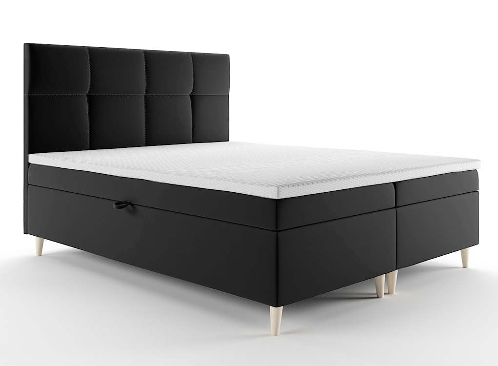 Łóżko kontynentalne 180x200 cm Sclarea z pojemnikami i materacem bonellowym czarne welur hydrofobowy 