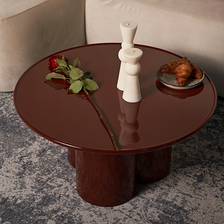 Stolik kawowy Roulness okrągły 80 cm bordowy wysoki połysk  - zdjęcie 7