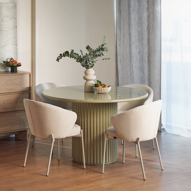 Stół okrągły do jadalni Prinise 120 cm zielony wysoki połysk  - zdjęcie 5