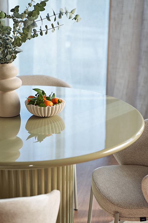 Stół okrągły do jadalni Prinise 120 cm zielony wysoki połysk  - zdjęcie 9