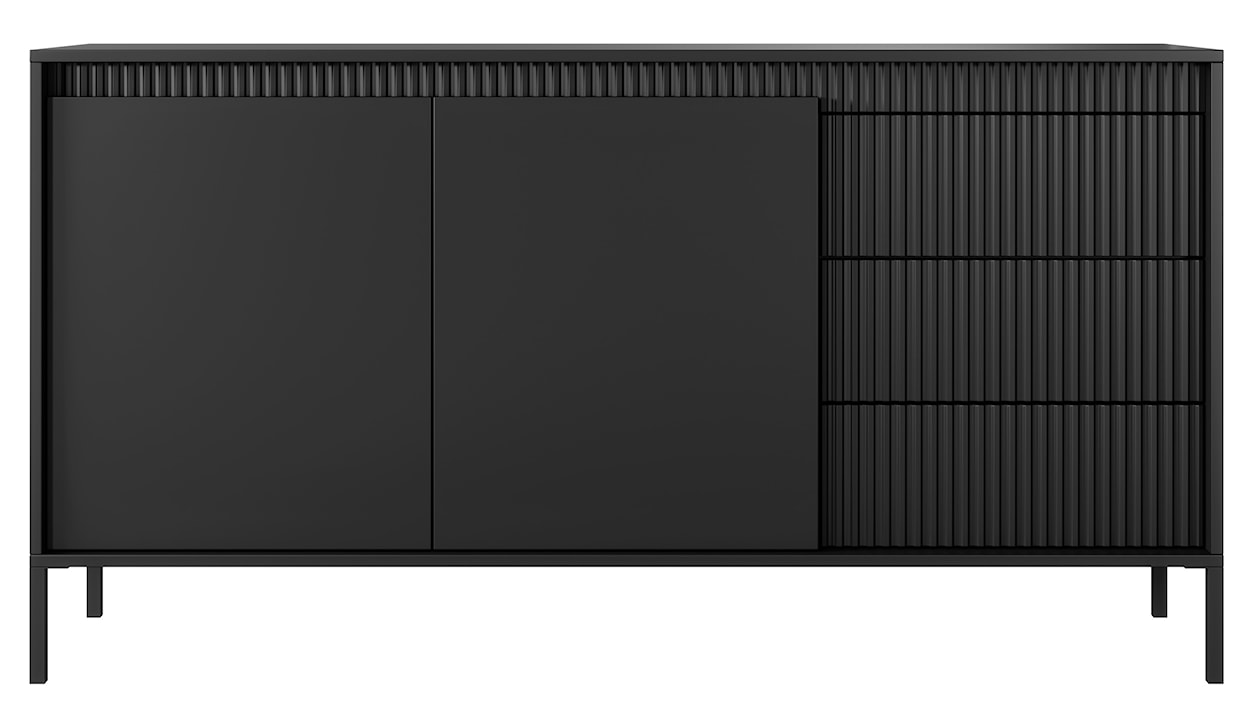Komoda dwudrzwiowa Falsetto z ryflowanymi frontami i trzema szufladami 154 cm czarna  - zdjęcie 5