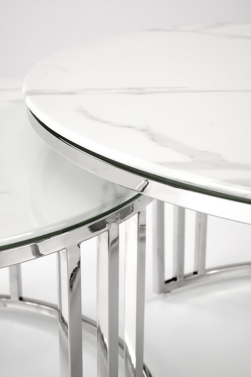 Zestaw dwóch stolików Serirty biały marmur na srebrnej podstawie  - zdjęcie 4
