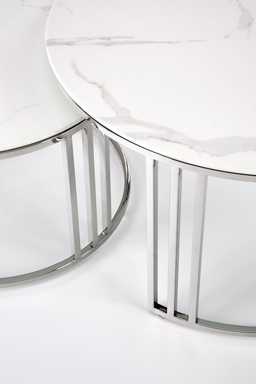 Zestaw dwóch stolików Serirty biały marmur na srebrnej podstawie  - zdjęcie 5
