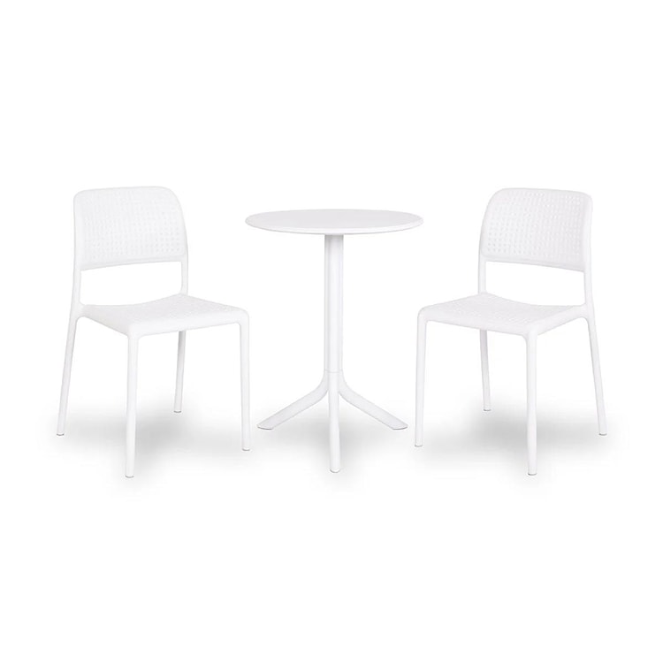 Zestaw balkonowy okrągły stół Spritz 60 cm i 2 krzesła Bora Nardi z certyfikowanego tworzywa biały 