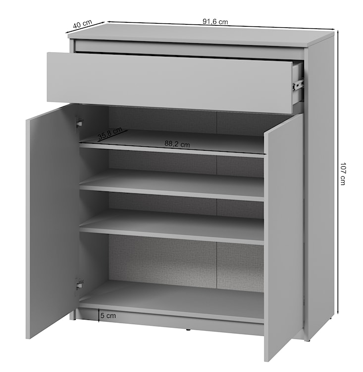 Komoda dwudrzwiowa Simply z szufladą 92 cm szara  - zdjęcie 5