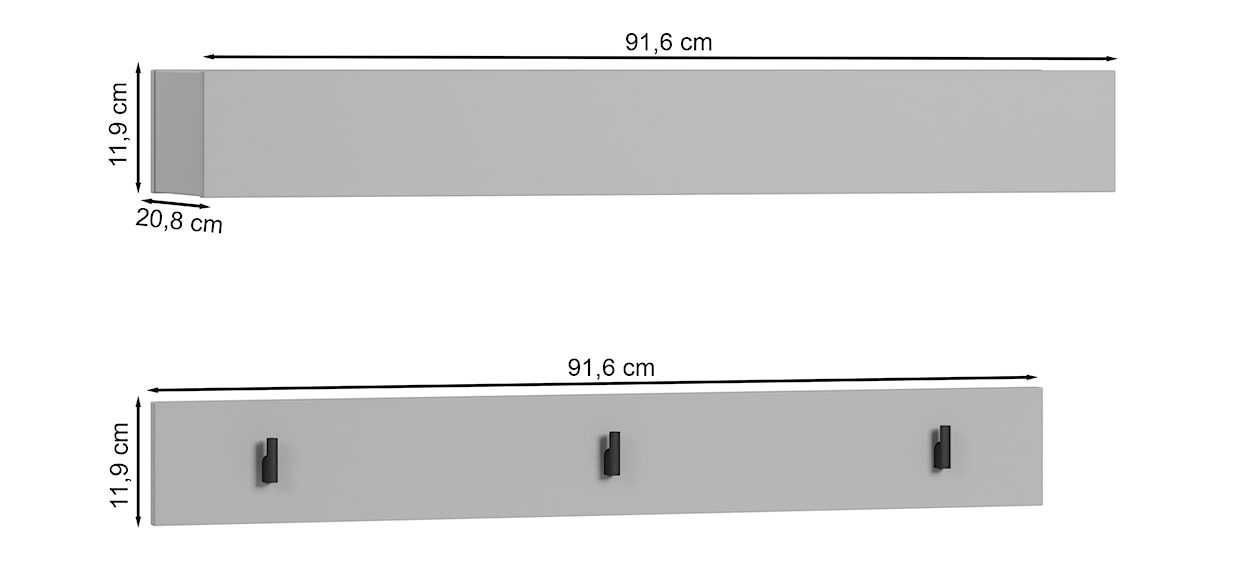 Wieszak naścienny do przedpokoju Simply z trzema haczykami i dwoma uchwytami 92 cm szary  - zdjęcie 3