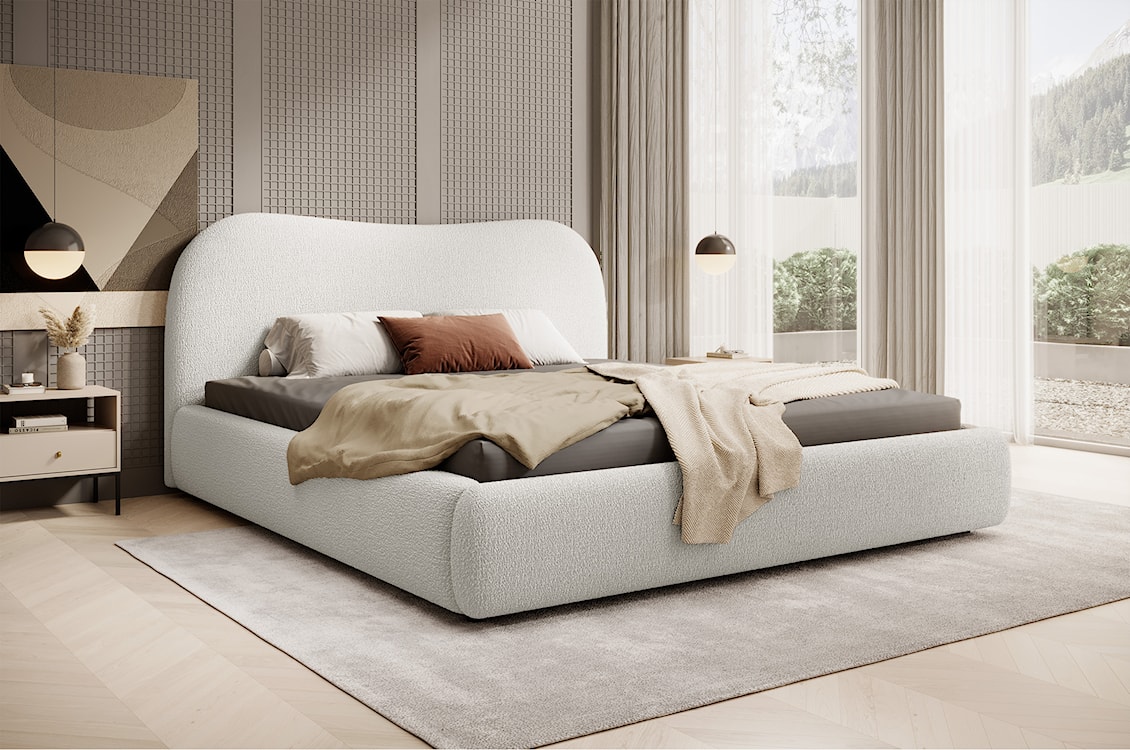 Łóżko tapicerowane Simsalo 180x200 cm z pojemnikiem kremowe boucle  - zdjęcie 2