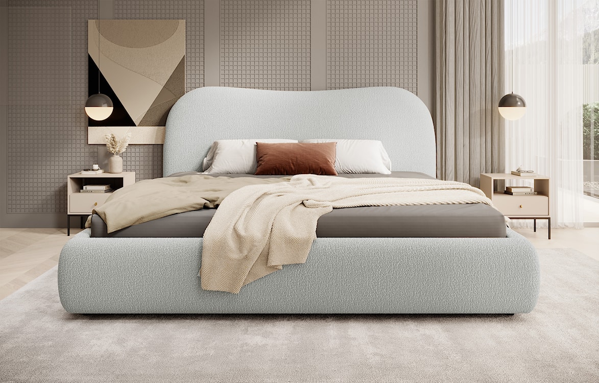 Łóżko tapicerowane Simsalo 140x200 cm z pojemnikiem szare boucle  - zdjęcie 3