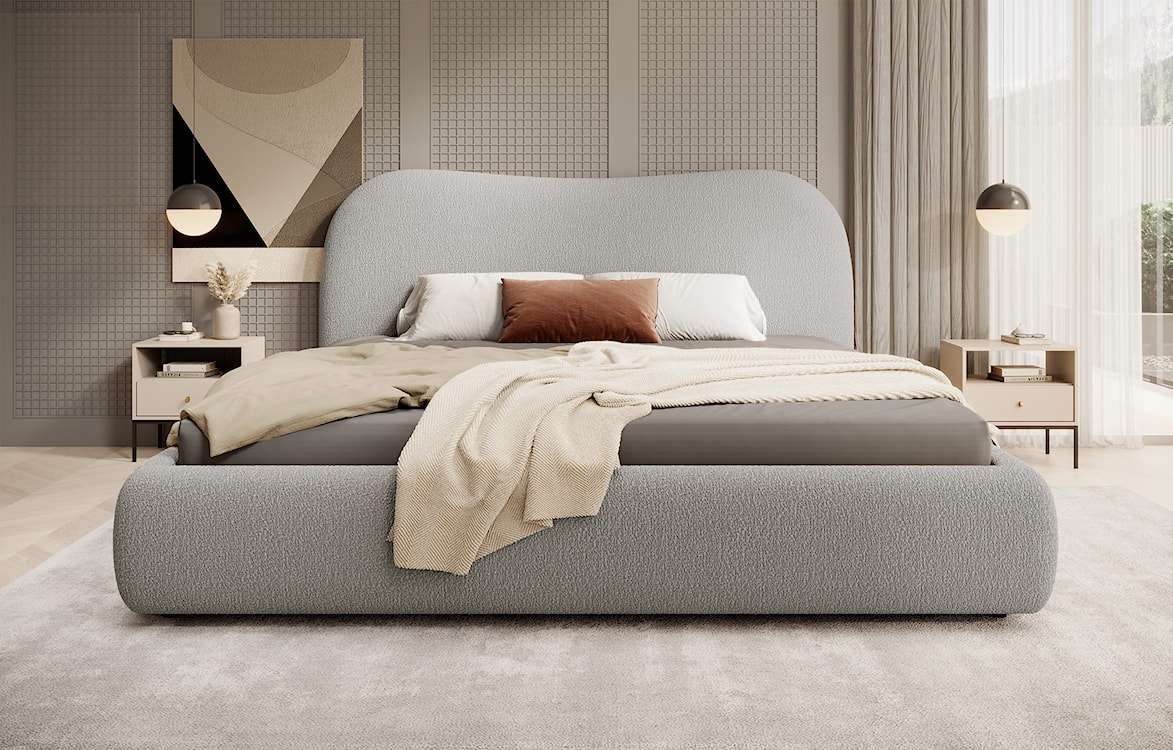 Łóżko tapicerowane Simsalo 160x200 cm z pojemnikiem ciemnoszare boucle  - zdjęcie 3
