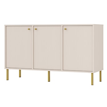 Komoda trzydrzwiowa Oktio 125 cm beż piaskowy na złotych nogach