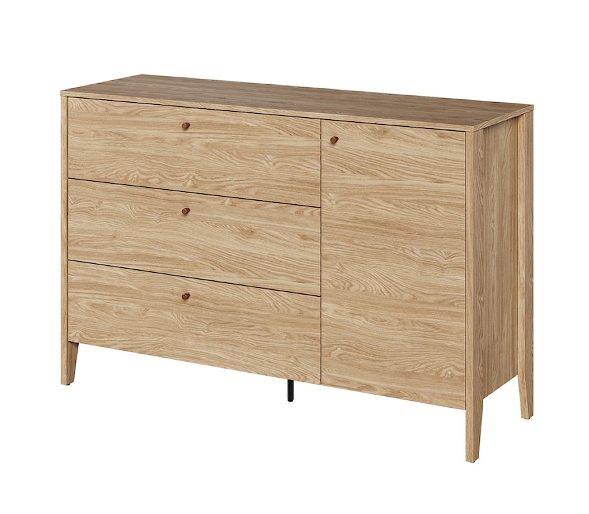 Komoda jednodrzwiowa Cozy z trzema szufladami 136 cm dąb olejowany