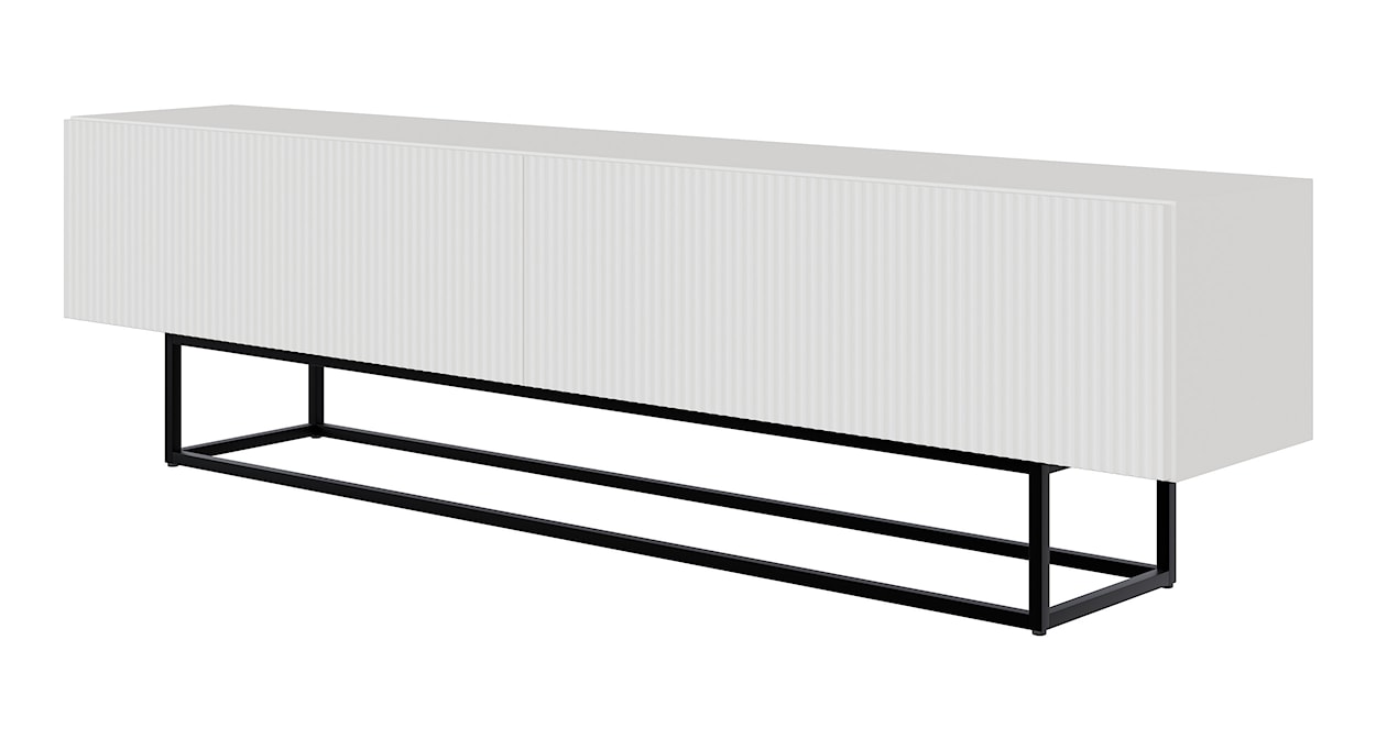Szafka RTV Veldio z frezowanym frontem 175 cm Biała z czarnymi nogami 
