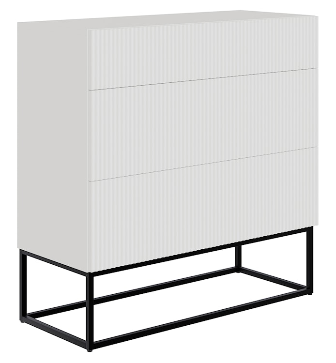 Komoda Veldio z frezowanym frontem i trzema szufladami 90 cm Biała z czarnymi nogami  - zdjęcie 2