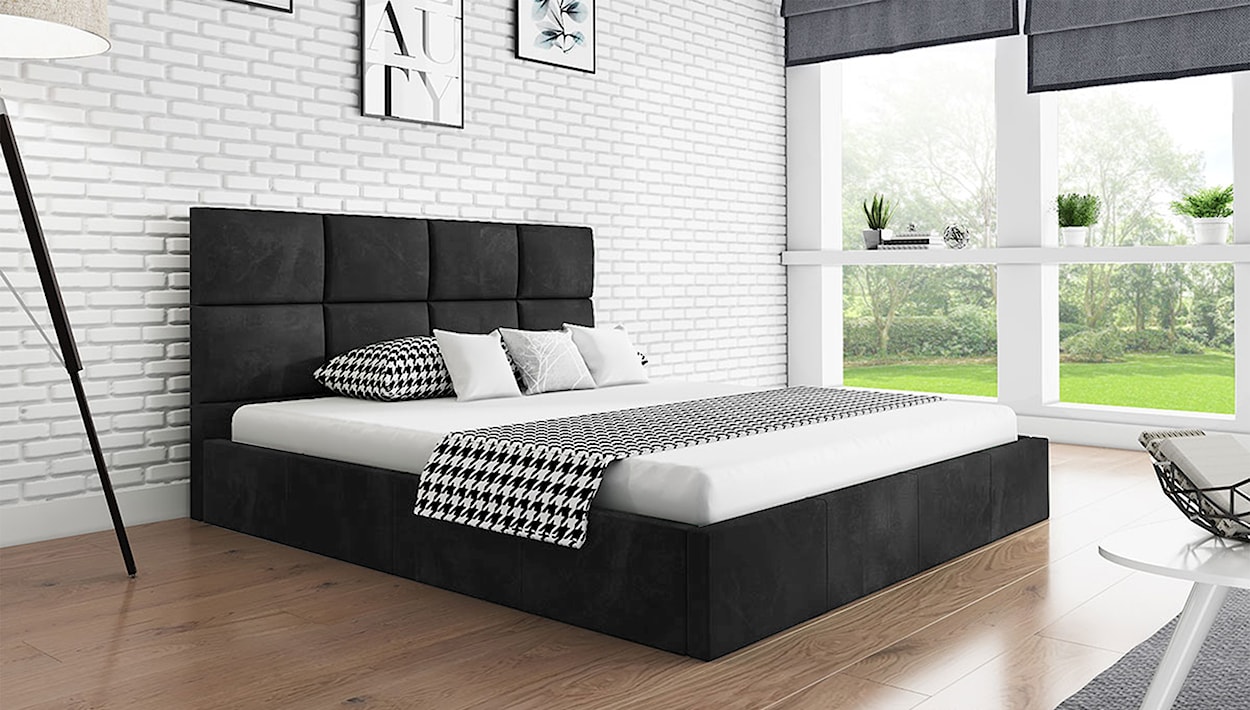 Łóżko tapicerowane 140x200 cm Bellaris z pojemnikiem i poziomymi panelami na wezgłowiu ciemnoszare  - zdjęcie 2