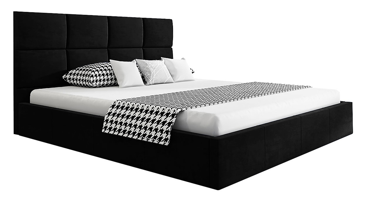 Łóżko tapicerowane 180x200 cm Bellaris z pojemnikiem i poziomymi panelami na wezgłowiu czarne