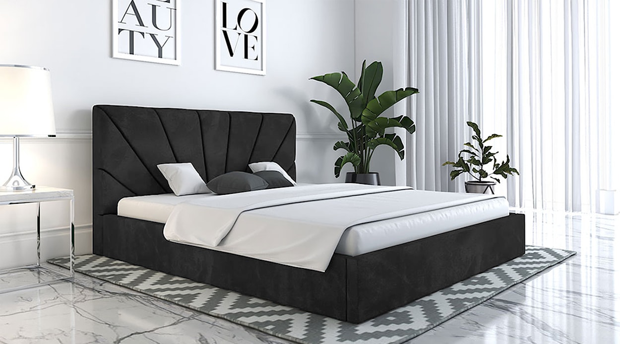 Łóżko tapicerowane 180x200 cm Bellaris z pojemnikiem i promienistymi przeszyciami ciemnoszare  - zdjęcie 2