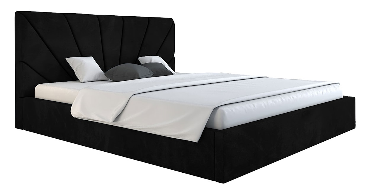 Łóżko tapicerowane 160x200 cm Bellaris z pojemnikiem i promienistymi przeszyciami czarne