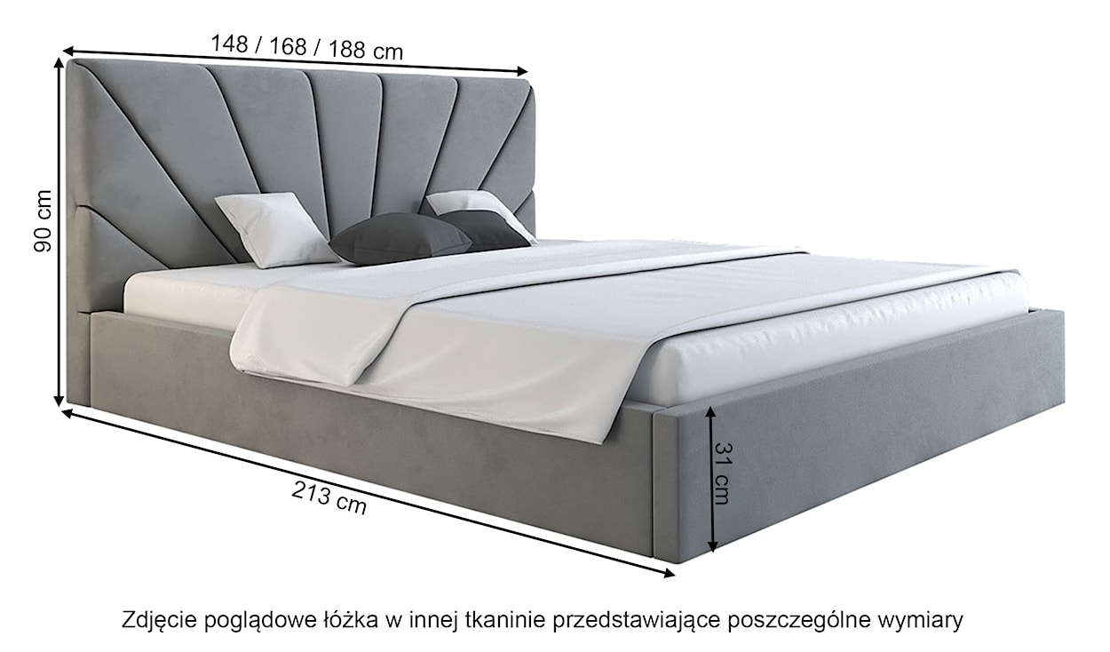 Łóżko tapicerowane 140x200 cm Bellaris z pojemnikiem i promienistymi przeszyciami granatowe  - zdjęcie 4