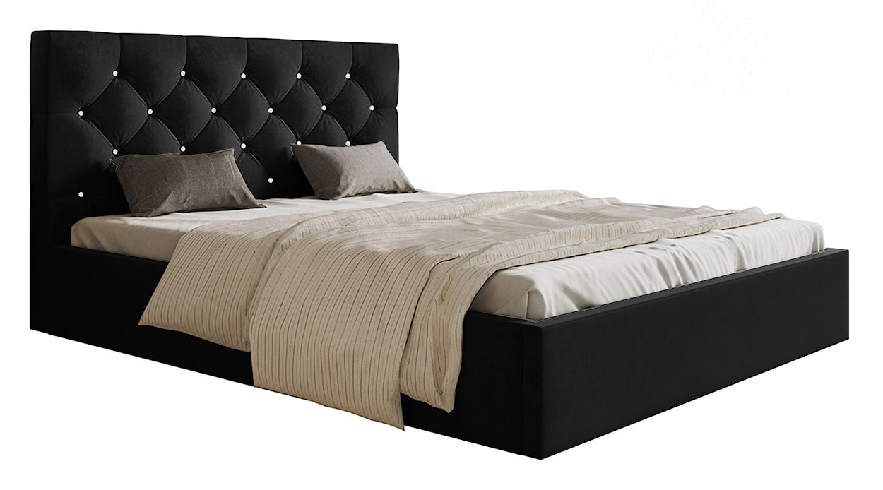 Łóżko tapicerowane 160x200 cm Bellaris z pojemnikiem i pikowaniem kryształkami czarne