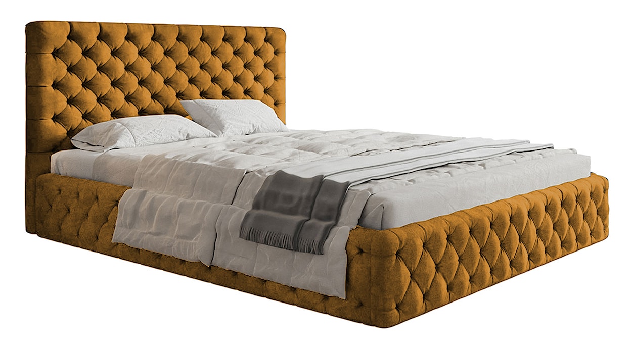 Łóżko tapicerowane 160x200 cm Bellaris z pojemnikiem i pikowaniem musztardowe