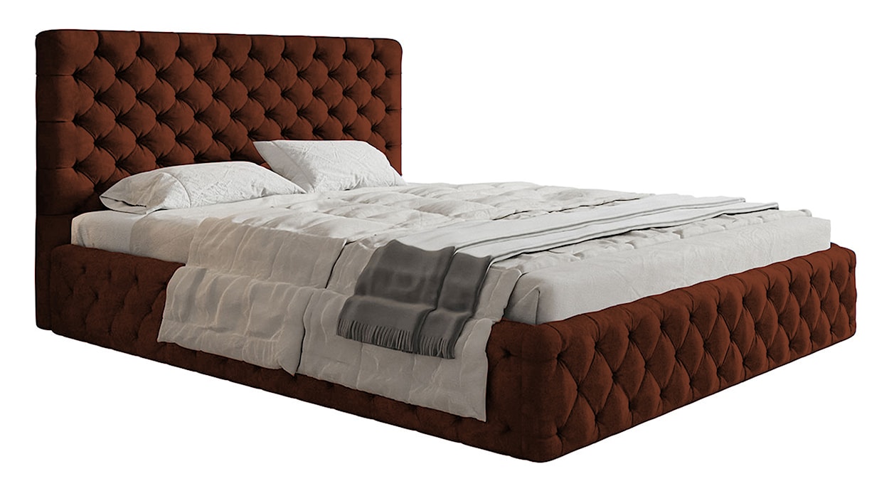 Łóżko tapicerowane 160x200 cm Bellaris z pojemnikiem i pikowaniem miedziane