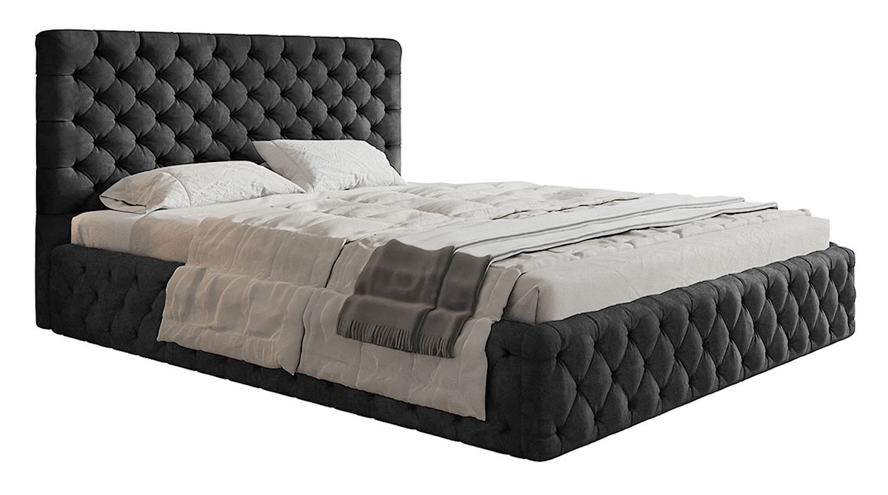 Łóżko tapicerowane 180x200 cm Bellaris z pojemnikiem i pikowaniem ciemnoszare