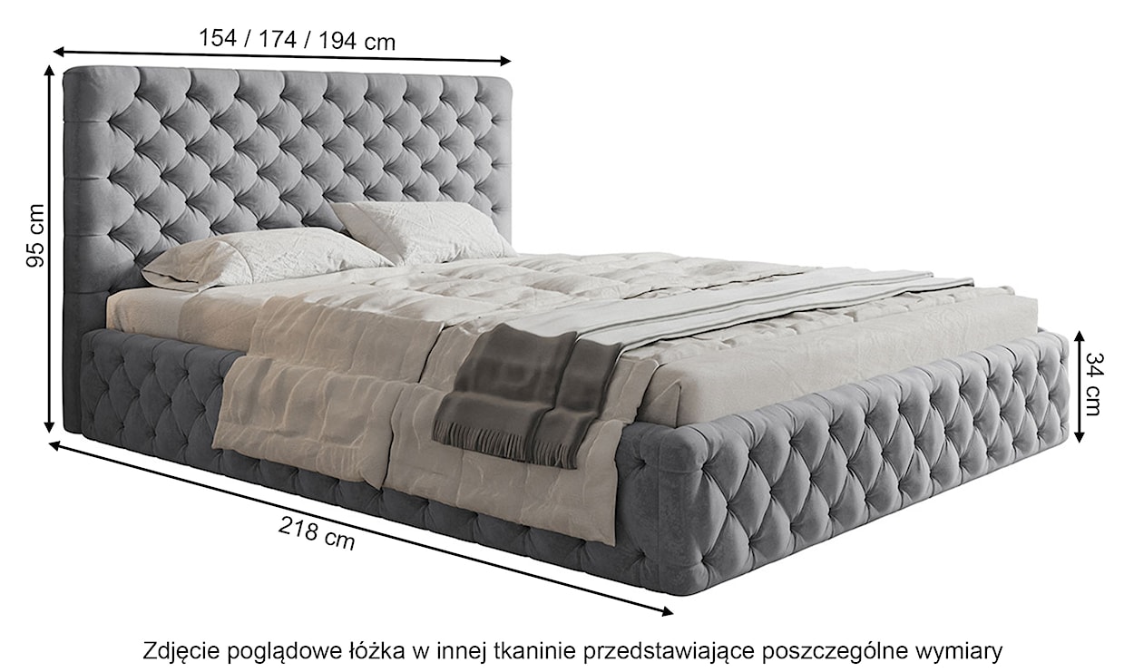 Łóżko tapicerowane 140x200 cm Bellaris z pojemnikiem i pikowaniem ciemnoszare  - zdjęcie 5
