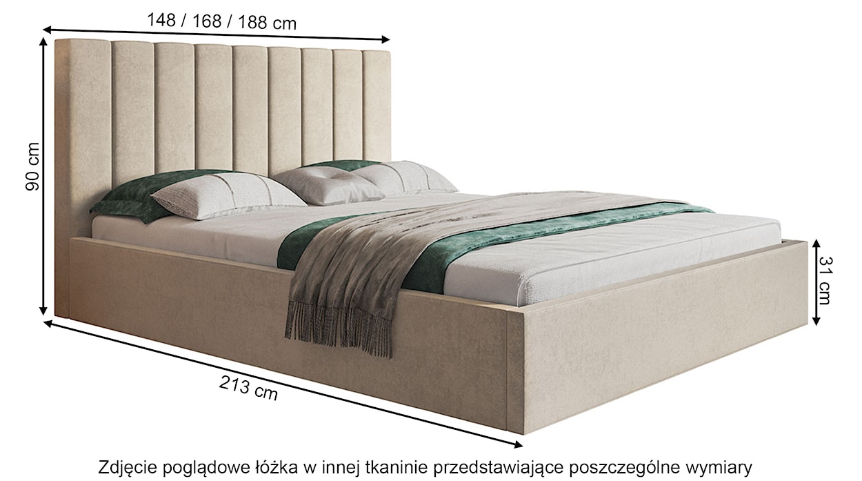 Łóżko tapicerowane 160x200 cm Bellaris z pojemnikiem i pionowymi panelami na wezgłowiu musztardowe  - zdjęcie 5