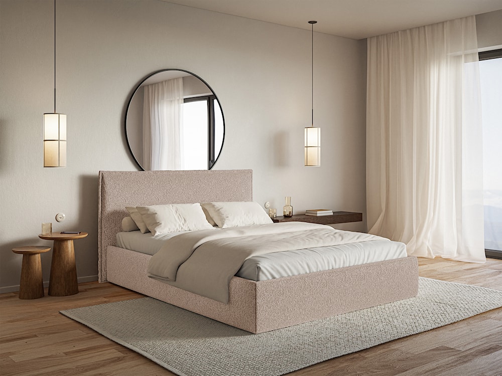 Łóżko tapicerowane 200x200 cm Softie Slim z pojemnikiem ciemnobeżowe szenil stelaż metalowy  - zdjęcie 2