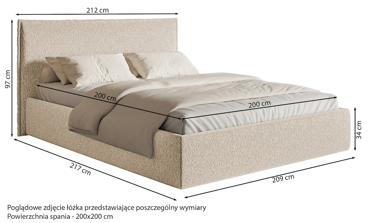 Łóżko tapicerowane 200x200 cm Softie Slim z pojemnikiem błękitne szenil stelaż metalowy  - zdjęcie 7