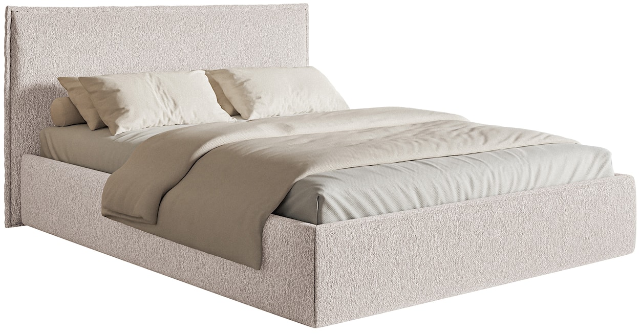 Łóżko tapicerowane 200x200 cm Softie Slim z pojemnikiem beżowe szenil stelaż metalowy 